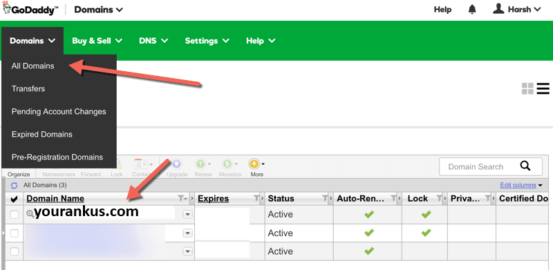 Manage Domains on Godaddy 1